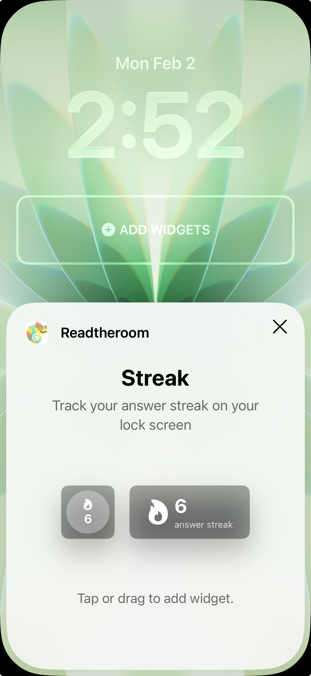 Lock screen widget showing your streak